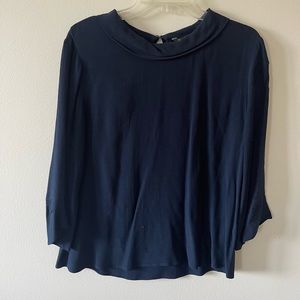 Zara Long-Sleeve Blouse in Navy Blue